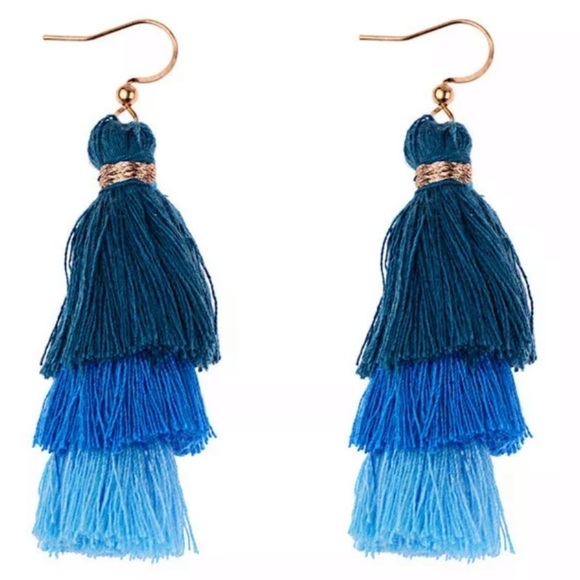 Jewelry - Blue color block tassle earrings pair NEW 2.5”